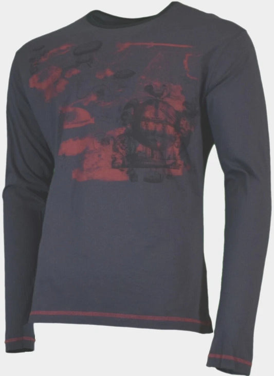 MENS T-Shirt Long Sleeve "ANCHOR BLUE" Dark Gray - SIZE Large