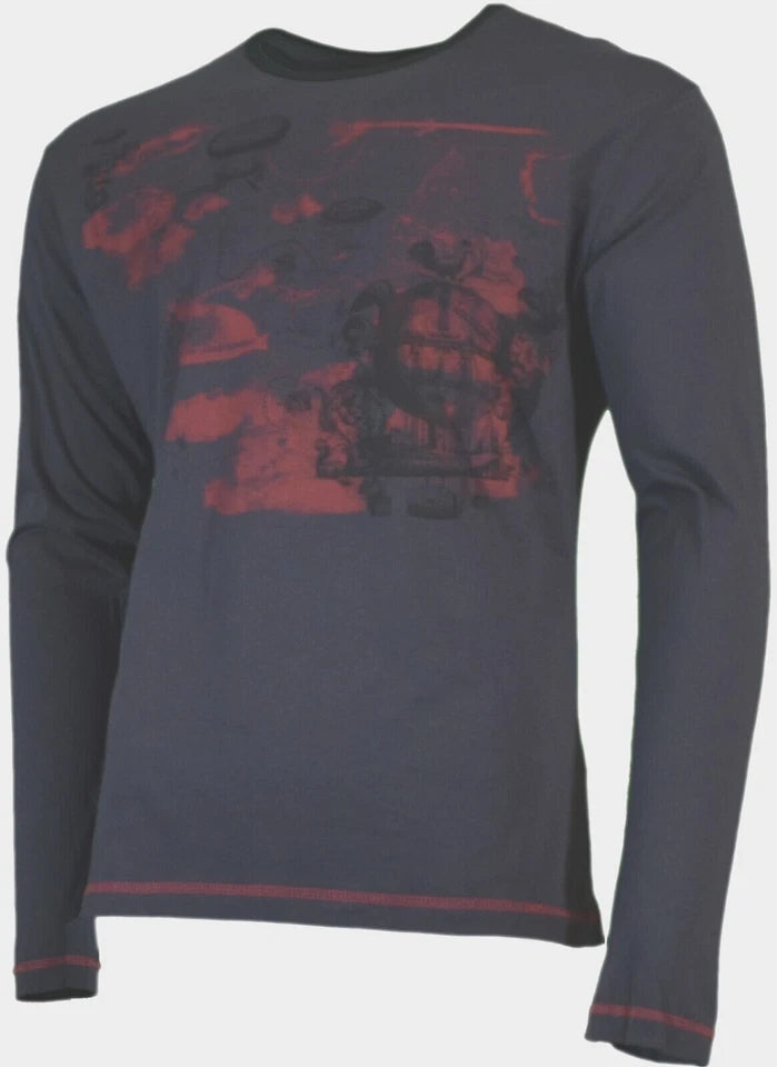 MENS T-Shirt Long Sleeve "ANCHOR BLUE" Dark Gray - SIZE Large