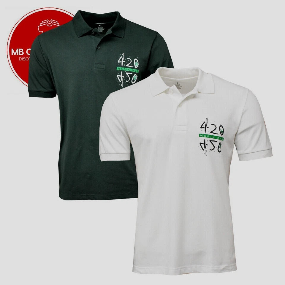 Men's Polo Shirt -2 Pack -420 Weed -  MAGIC BUD 420-  5% Spandex