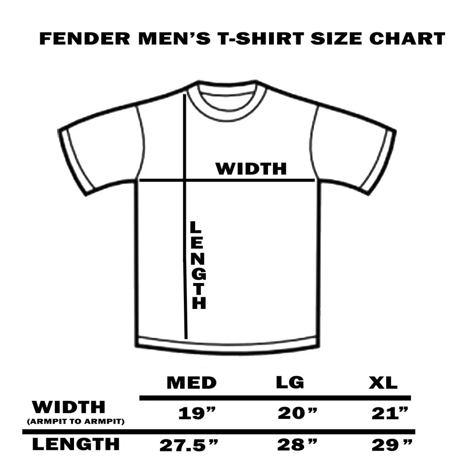 Men's Music tees "Fender" Vintage Retro Music T-Shirt, Guitar -Size Medium