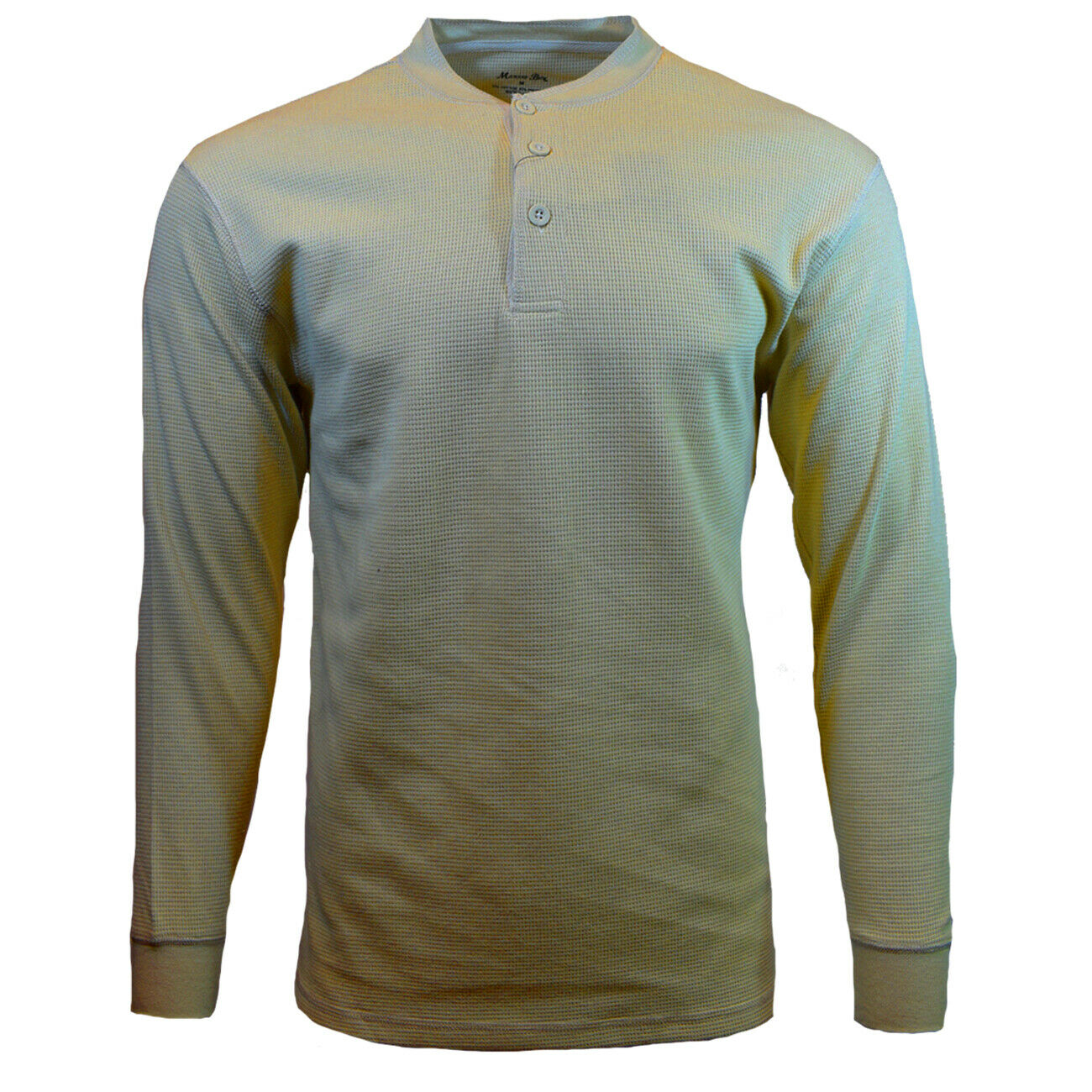 Men's Henley Thermal Tee Long Sleeve 3 Button - Bundle of 3 .Gray-Navy-beige