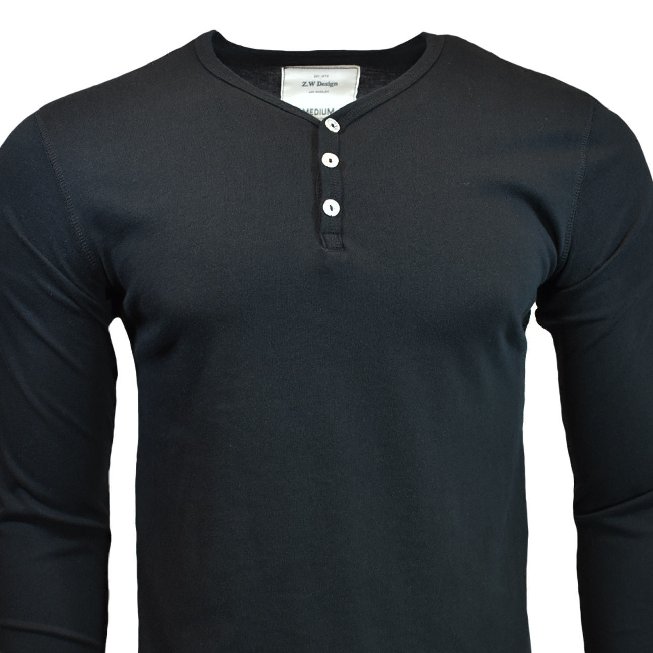 Henley Shirt Mens Long Sleeve Button Thermal Slim Fit Pullover BLACK NEW
