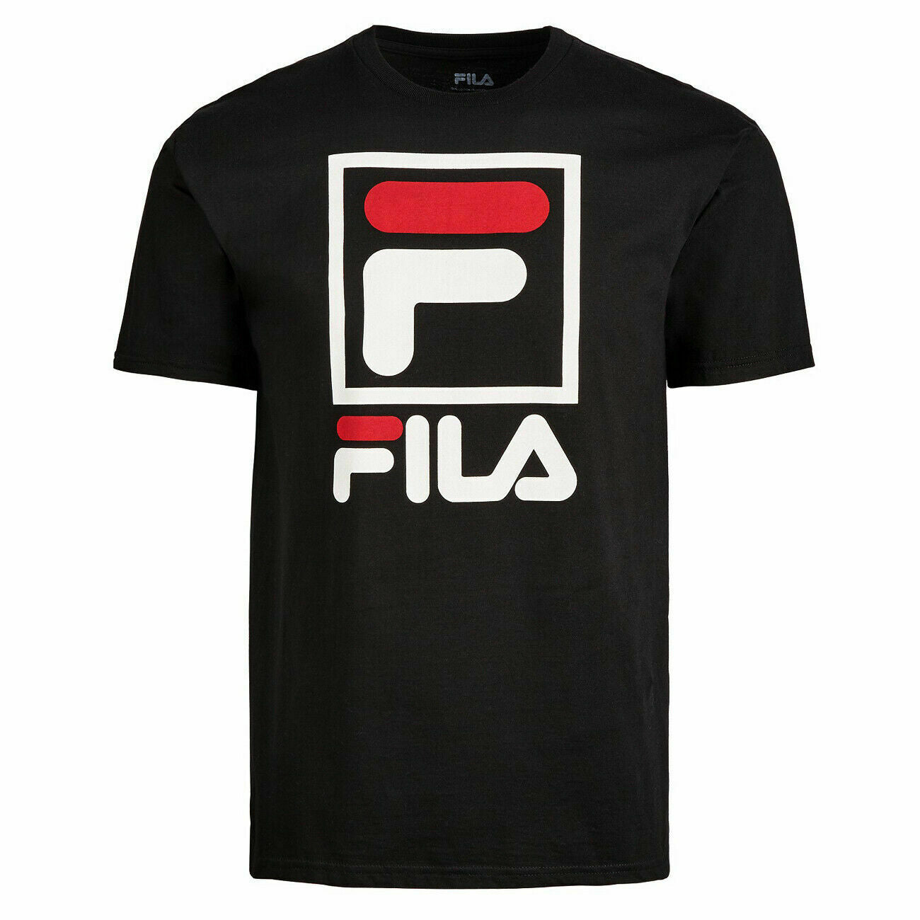 FILA Men's Stacked Logo T-shirt - Black with Red and White