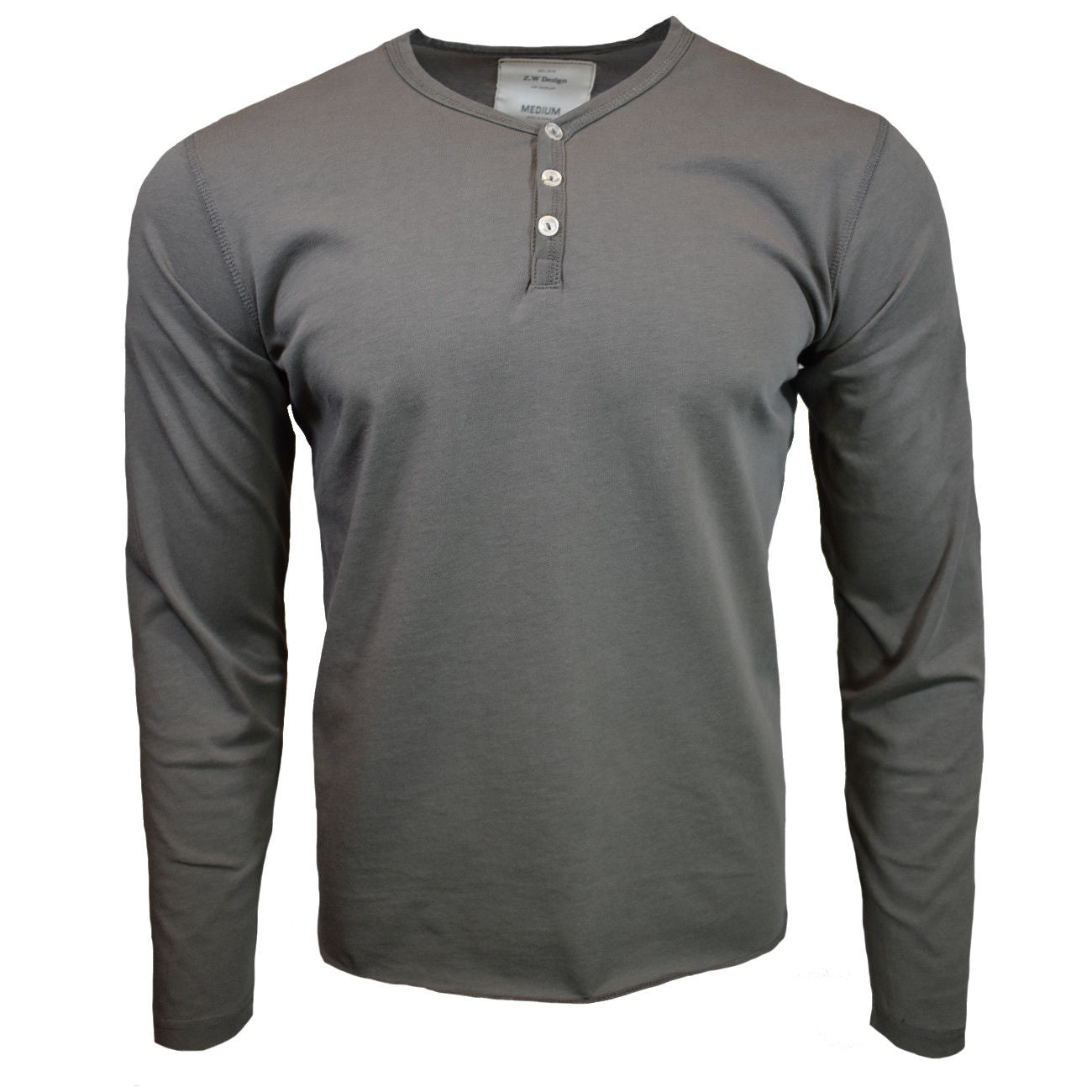 Henley Shirt Mens Long Sleeve Button Thermal Slim Fit Pullover CHARCOAL NEW