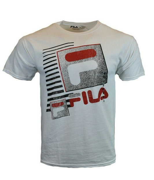 FILA Men's Graphic T-Shirt, White Noise Logo, White