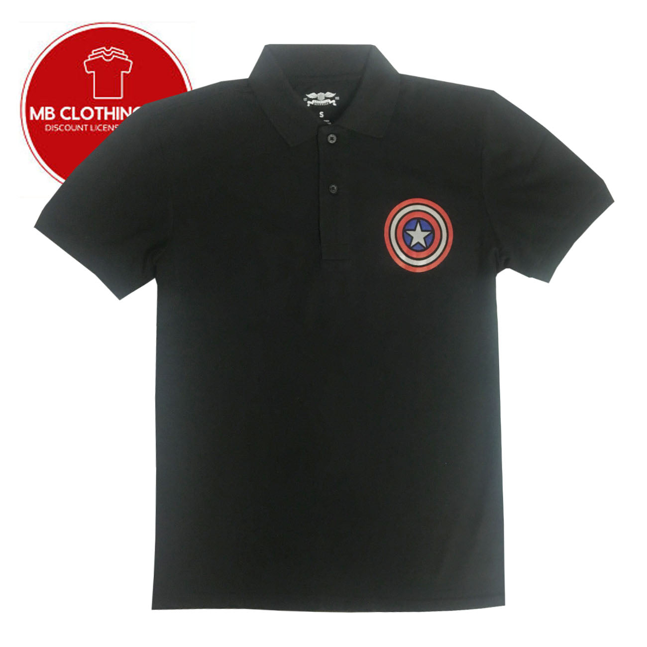 Men's Polo Shirt Captain America Shield Logo Black - Sizes Small Medium Large XL