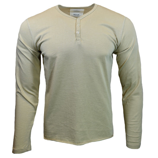 Henley Shirt Mens Long Sleeve Button Thermal Slim Fit Pullover KHAKI