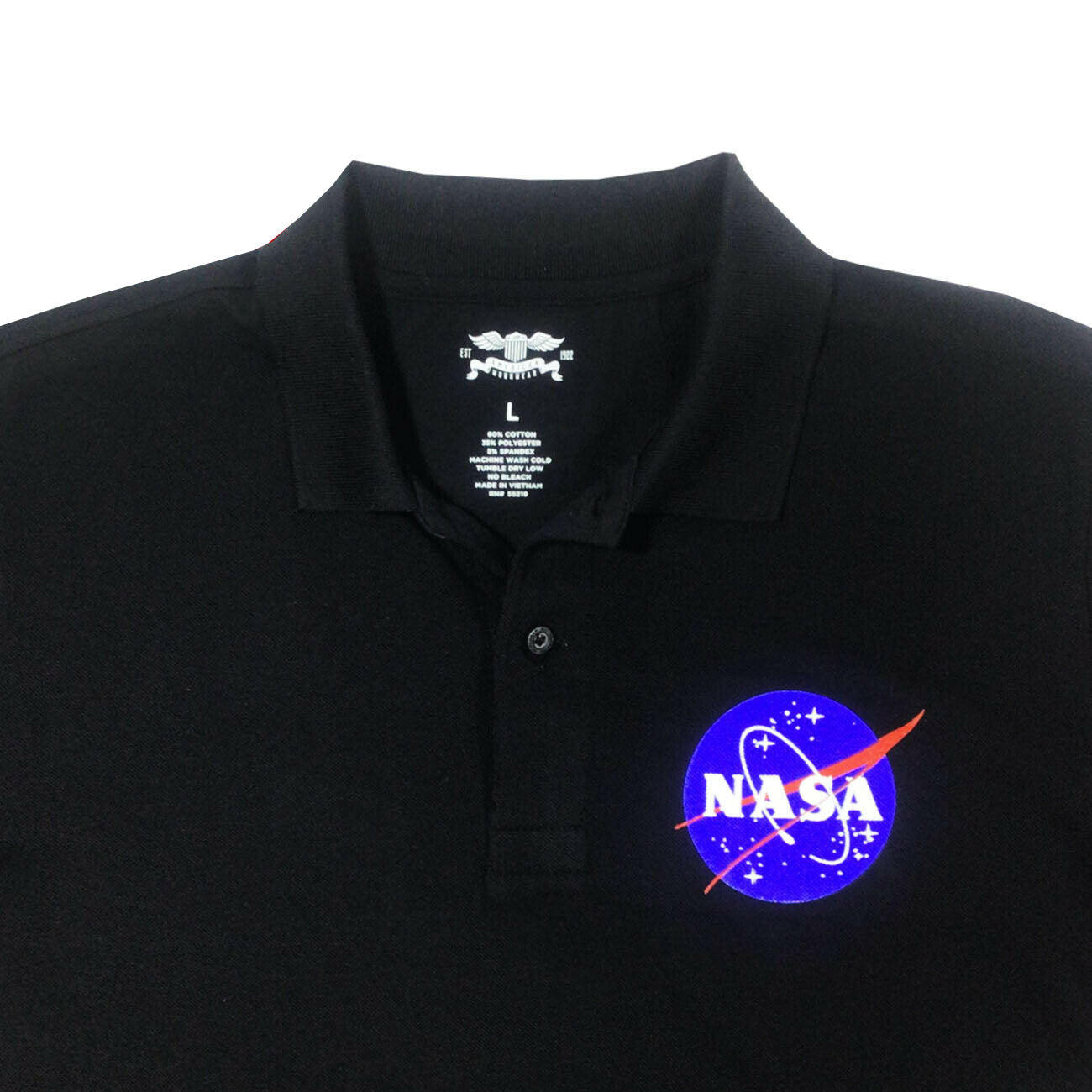 Men's Polo Shirt NASA 5% Spandex-All American Work Wear -Button Polo-Relaxed Fit SKY BLUE / WHITE / BLACK