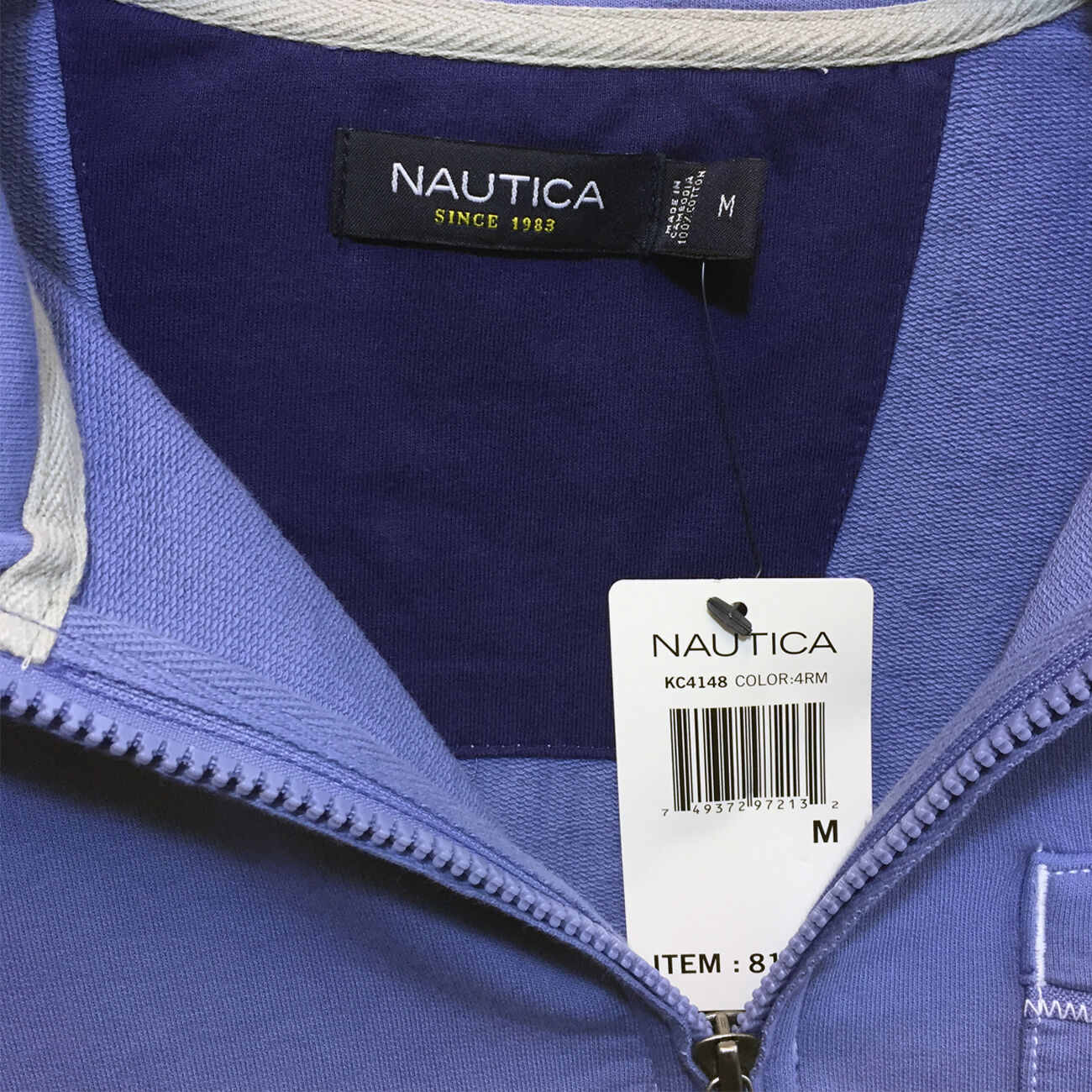 Nautica Men's Polo-L/S 1/2 Zipper-Classic-Original-100% Cotton Lightweight BLUE
