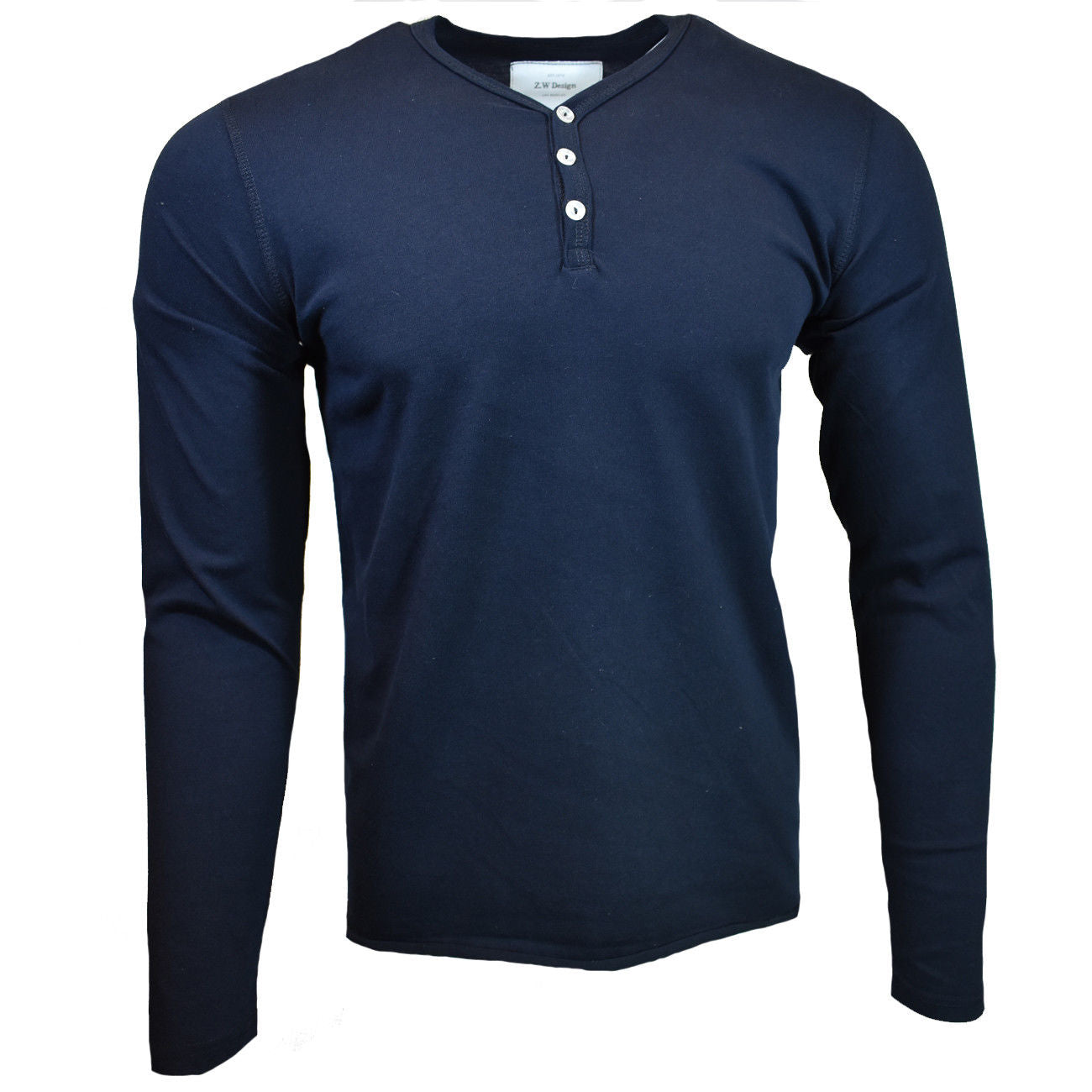 Henley Shirt Mens Long Sleeve Button Thermal Slim Fit Pullover NAVY BLUE