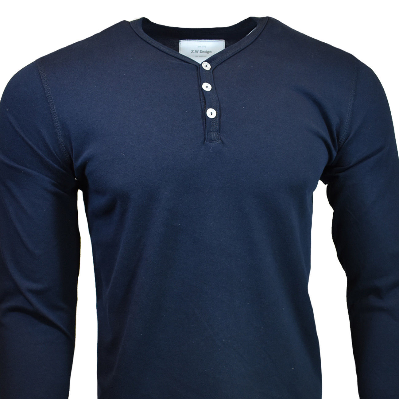 Henley Shirt Mens Long Sleeve Button Thermal Slim Fit Pullover NAVY BLUE