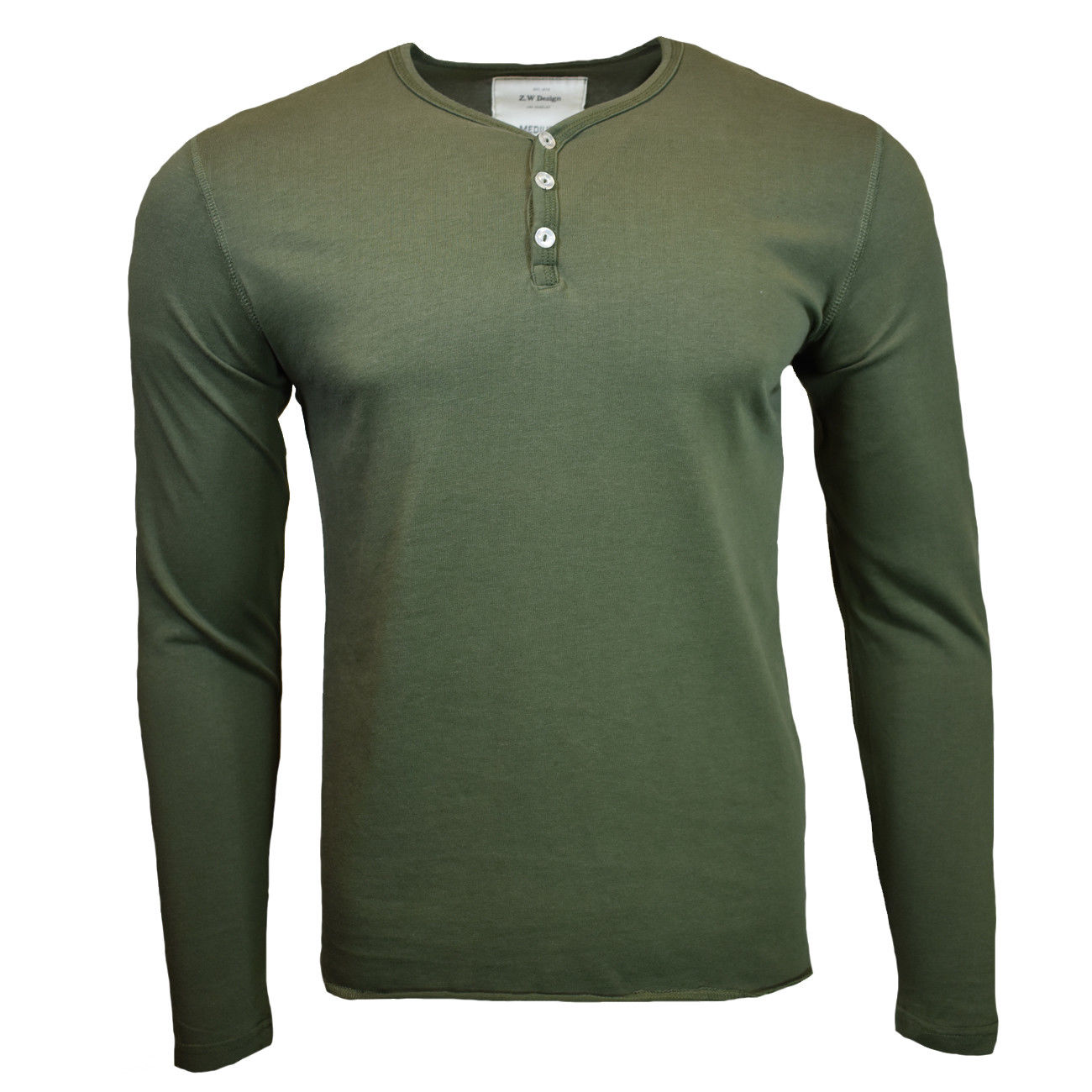Henley Shirt Mens Long Sleeve Button Thermal Slim Fit Pullover OLIVE GREEN