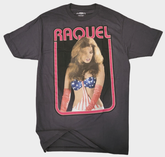 Raquel Welch T Shirts -Unisex -GRAY -US FLAG -Soft Fabric