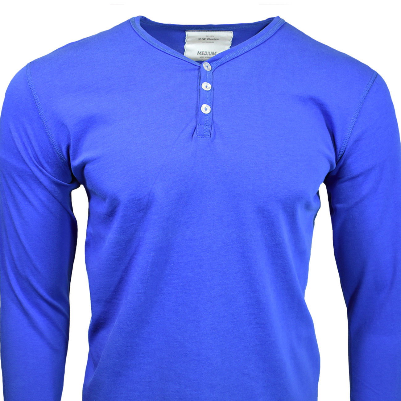 Henley Shirt Mens Long Sleeve Button Thermal Slim Fit Pullover ROYAL BLUE