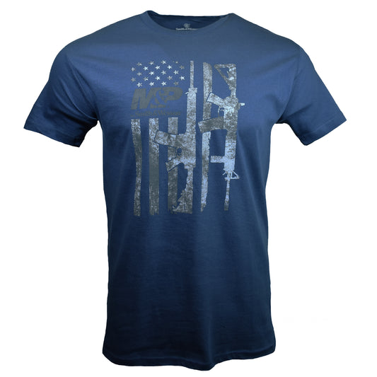 Smith & Wesson M&P Men's T-shirt Firearms Pistol Authentic Logo gun semi, BLUE