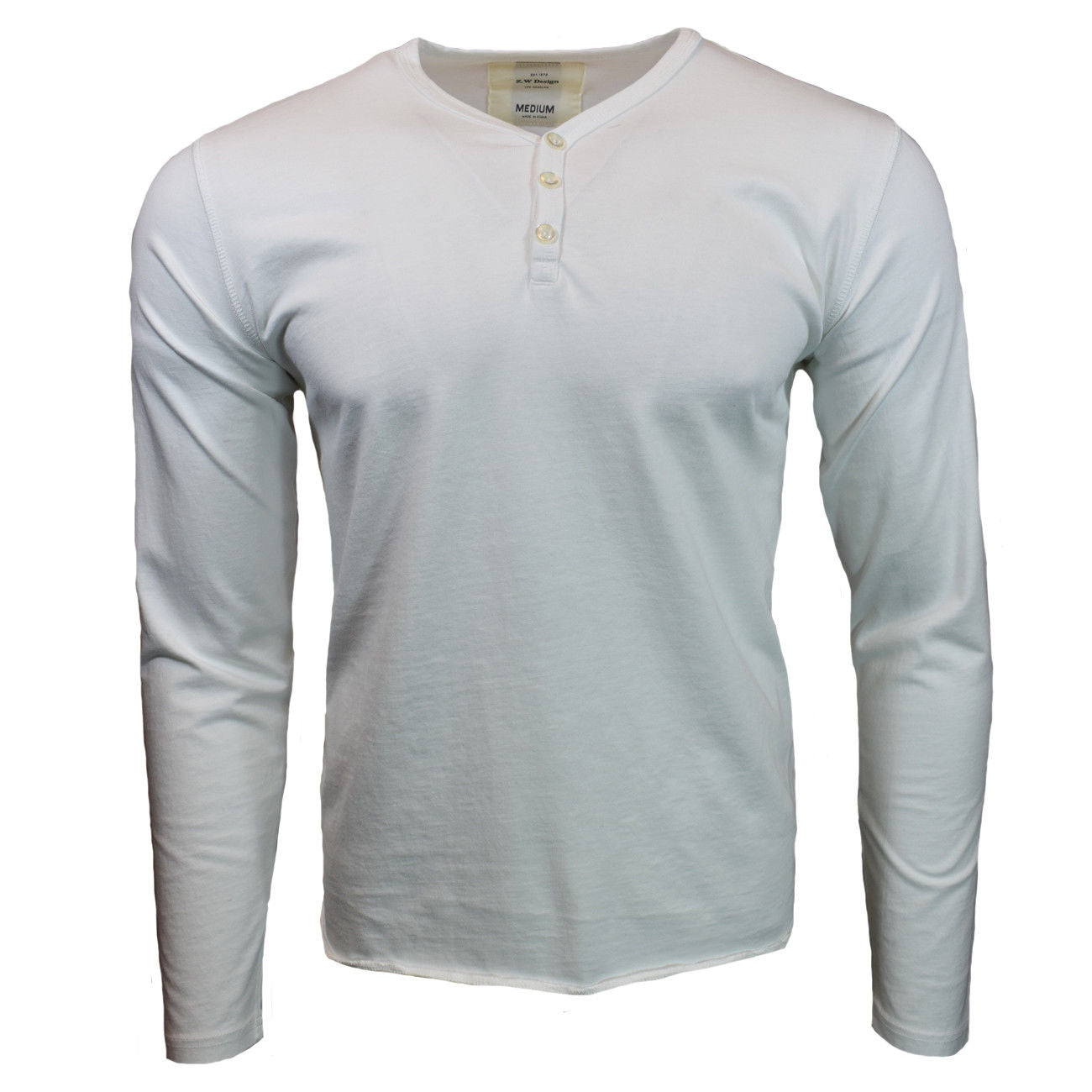 Henley Shirt Mens Long Sleeve Button Thermal Slim Fit Pullover WHITE NEW