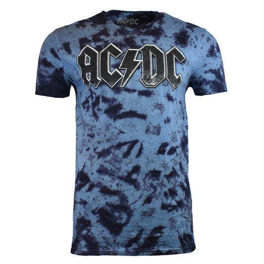 AC/DC Men's Logo Graphic Rock & Roll Tie Dye Band T-Shirt Blue