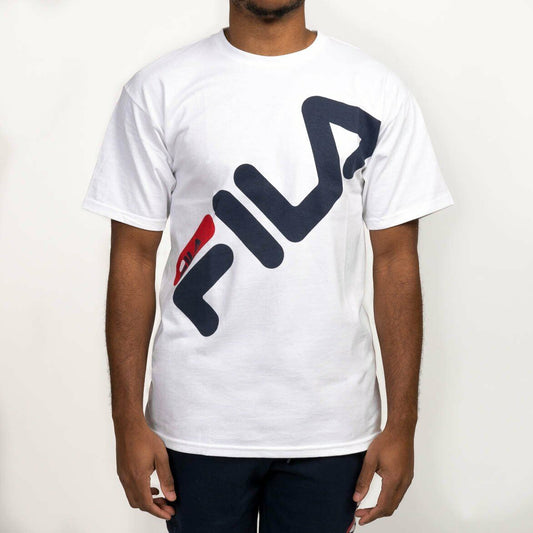 FILA T-Shirt with Slanted Logo White Blue And Red - UNISEX -Sizes L-XL-2XL- 3XL