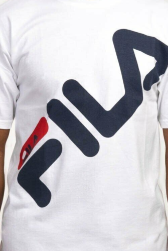FILA T-Shirt with Slanted Logo White Blue And Red - UNISEX -Sizes L-XL-2XL- 3XL
