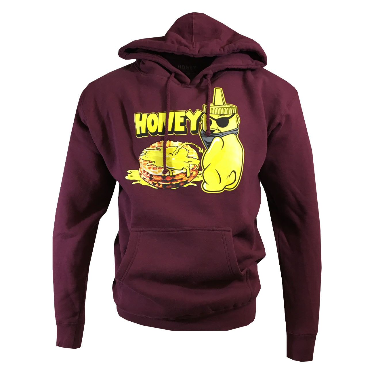 Honey Pullover Hoodie - Men's Sweatshirt - Burgundy with Gold Print