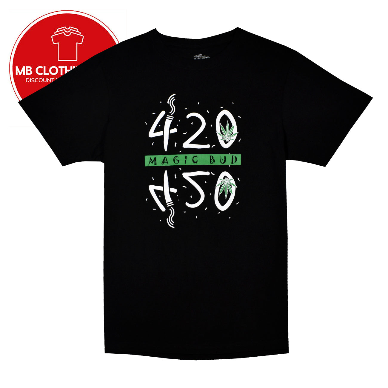 Men's T shirts MAGIC BUD 420 Original MB T-Shirts 100% Cotton Black & White WEED