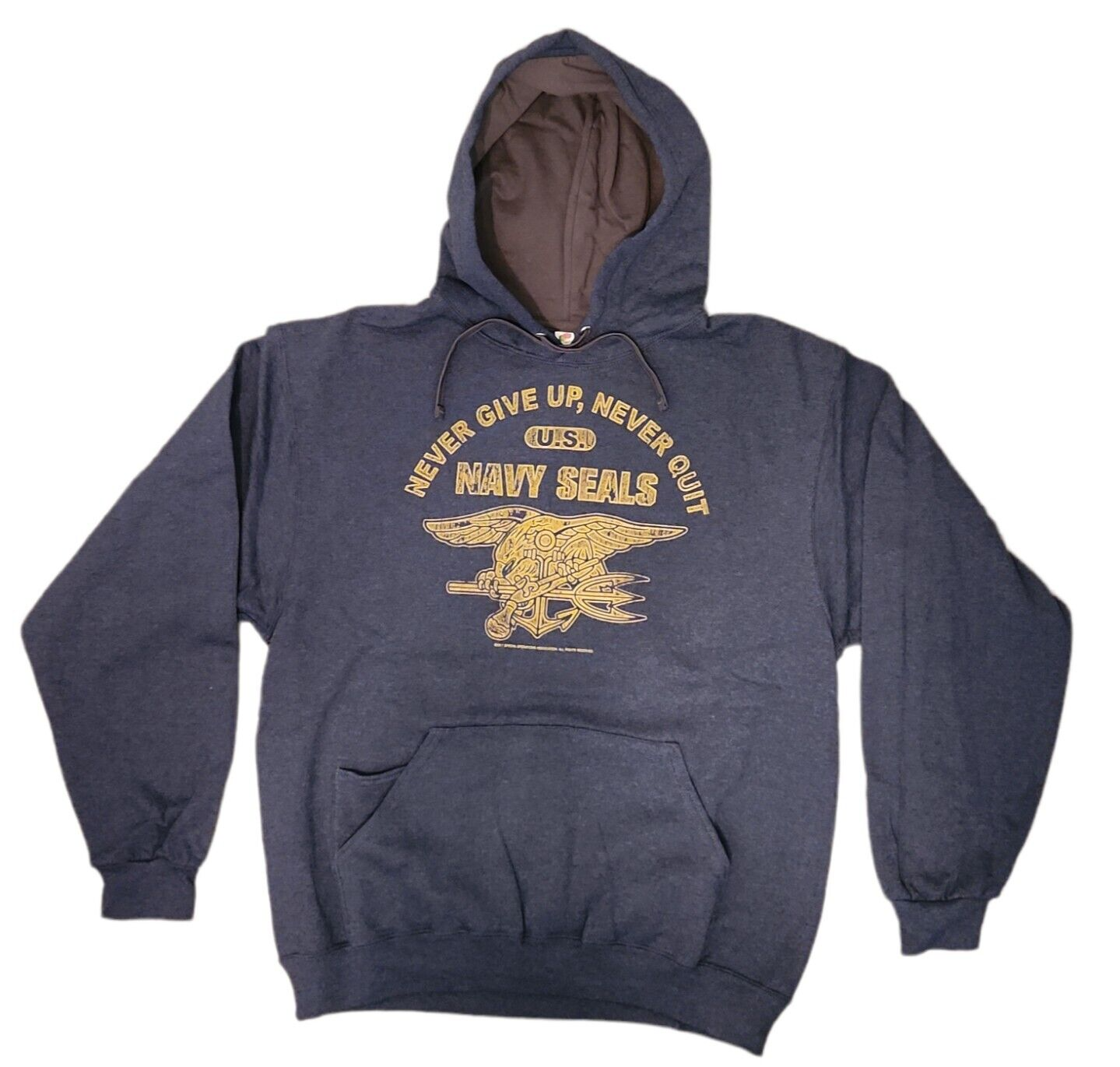 Sweat Shirt- NAVY SEALS "Never Give Up Never Quit" Heather Blue