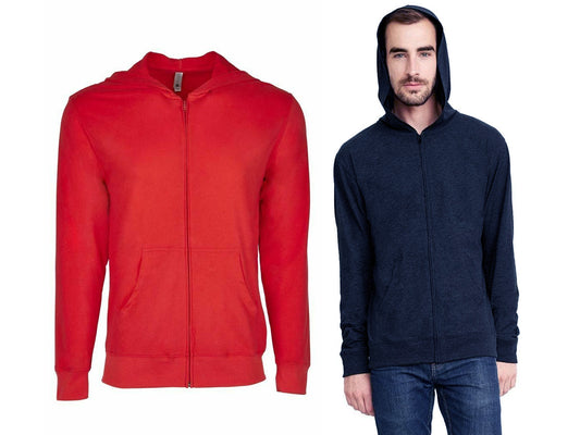 Men's Sweatshirt Hoodie Lightweight Full Zip Hooded Jacket - Navy Blue & Red  NEW