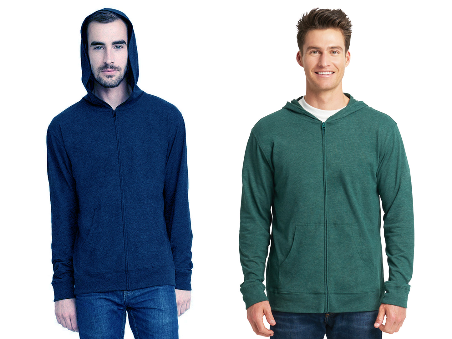 Men's Sweatshirt Hoodie Lightweight Full Zip Hooded Jacket - Royal Blue & Forest Green NEW
