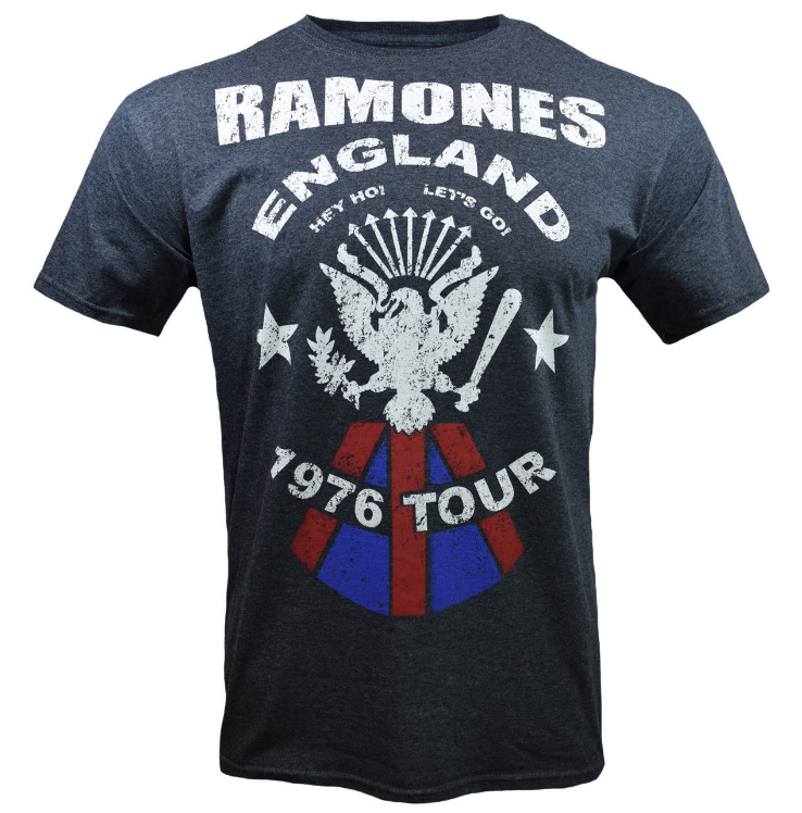 Ramones Band T-Shirt - England 1976 Tour - Charcoal Gray Shirt for Men's/Unisex