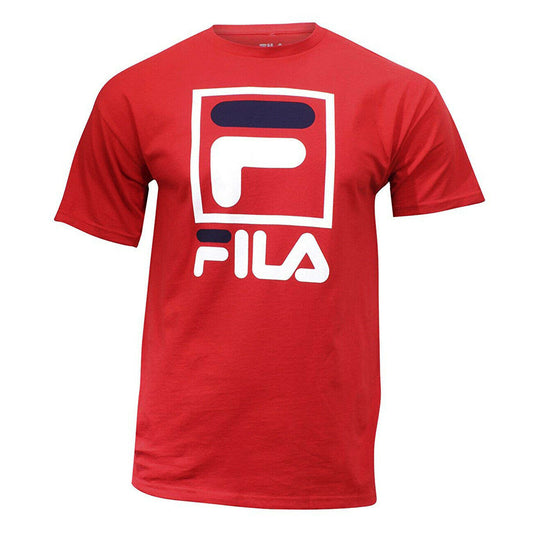 FILA Men's Stacked Logo T-shirt, Red with White