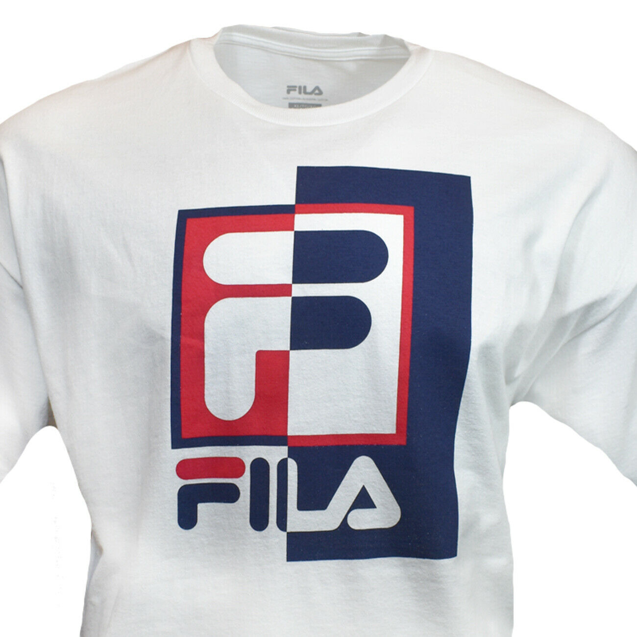 FILA Men's Retro Squared T-shirt, White with Red & Blue