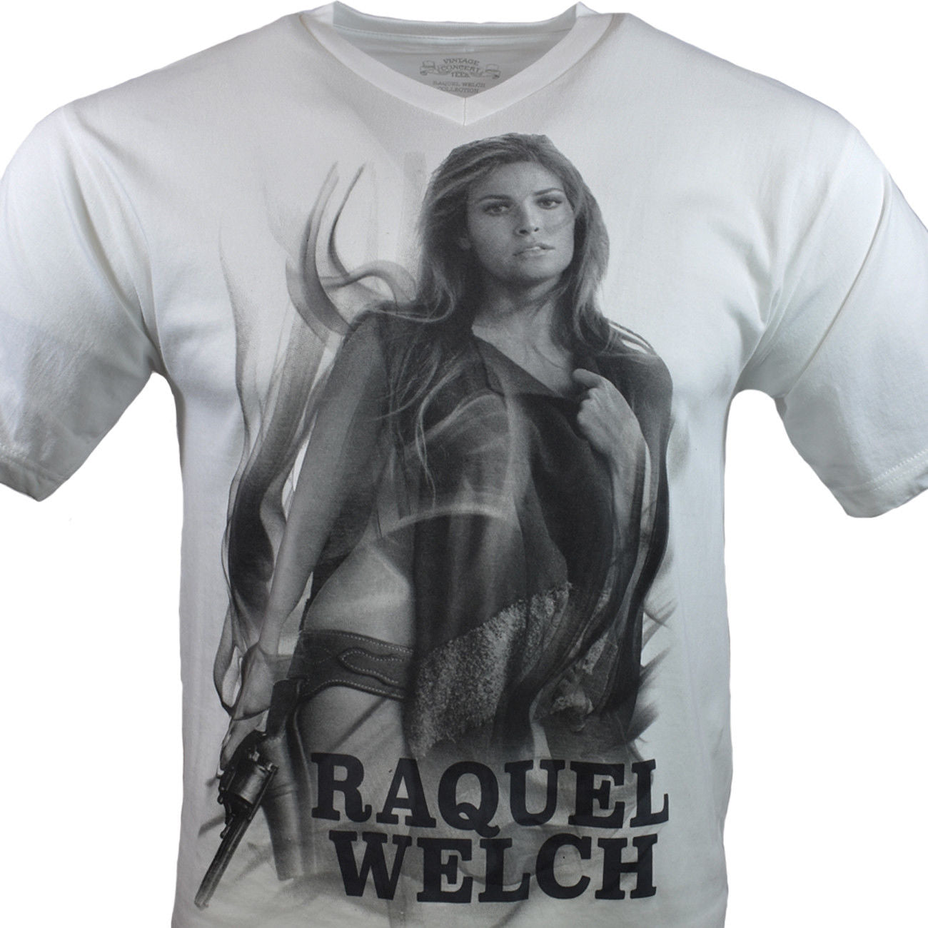 Raquel Welch Sexy Cow Girl Bandita V Neck T-Shirt