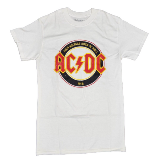 AC/DC Band T-Shirt - High Voltage Rock N' Roll 1976 - White - Men's/Unisex
