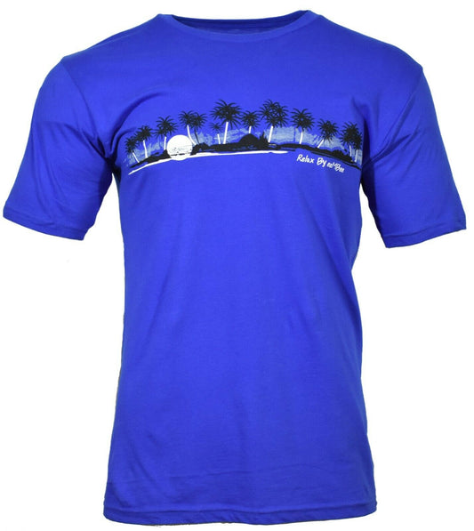 Men's T-Shirt Sunset Palm Trees Royal Blue Relax by MB T shirts 100 % Cotton NEW