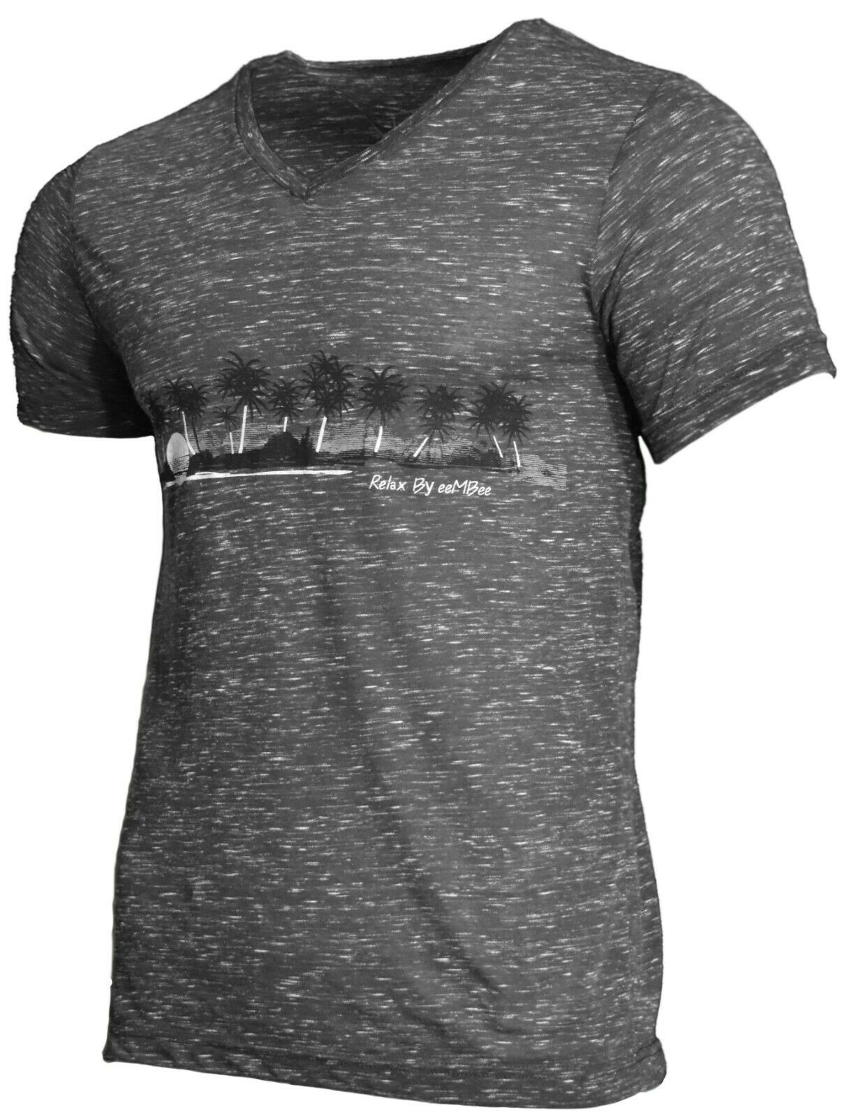 Men's T-Shirt V-Neck Sunset Palm Trees Relax By eeMBee