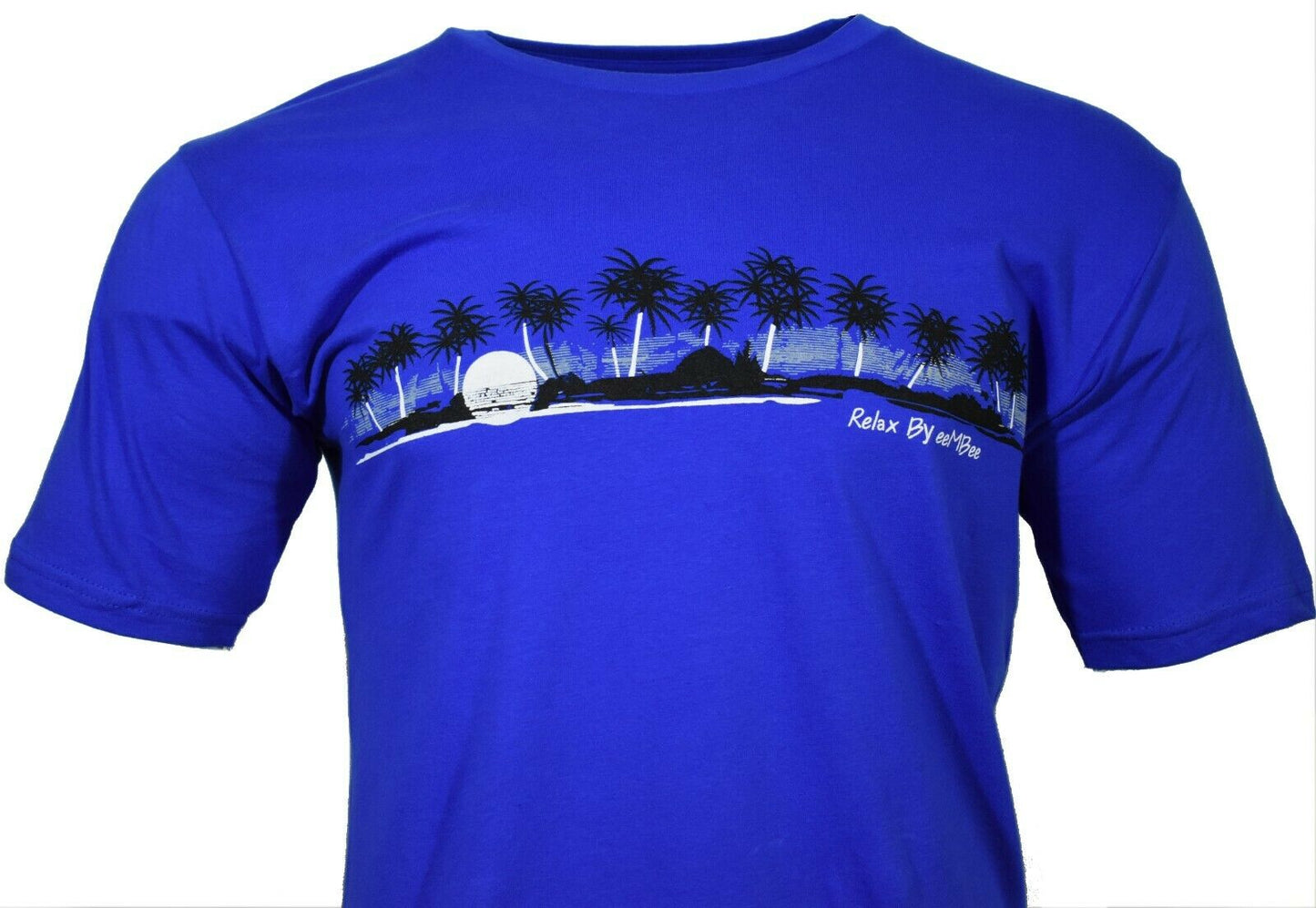 Men's T-Shirt Sunset Palm Trees Royal Blue Relax by MB T shirts 100 % Cotton NEW