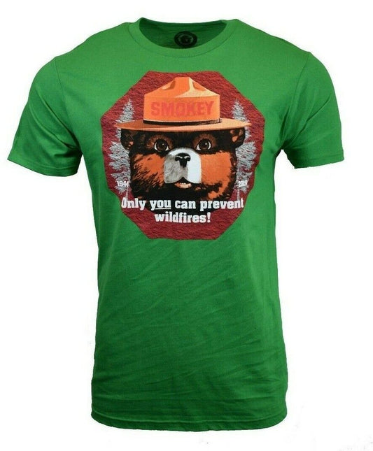 Smokey the Bear Green T-Shirt - Only You Can Prevent Wildfires Print on Cotton - Men's/Unisex Shirt