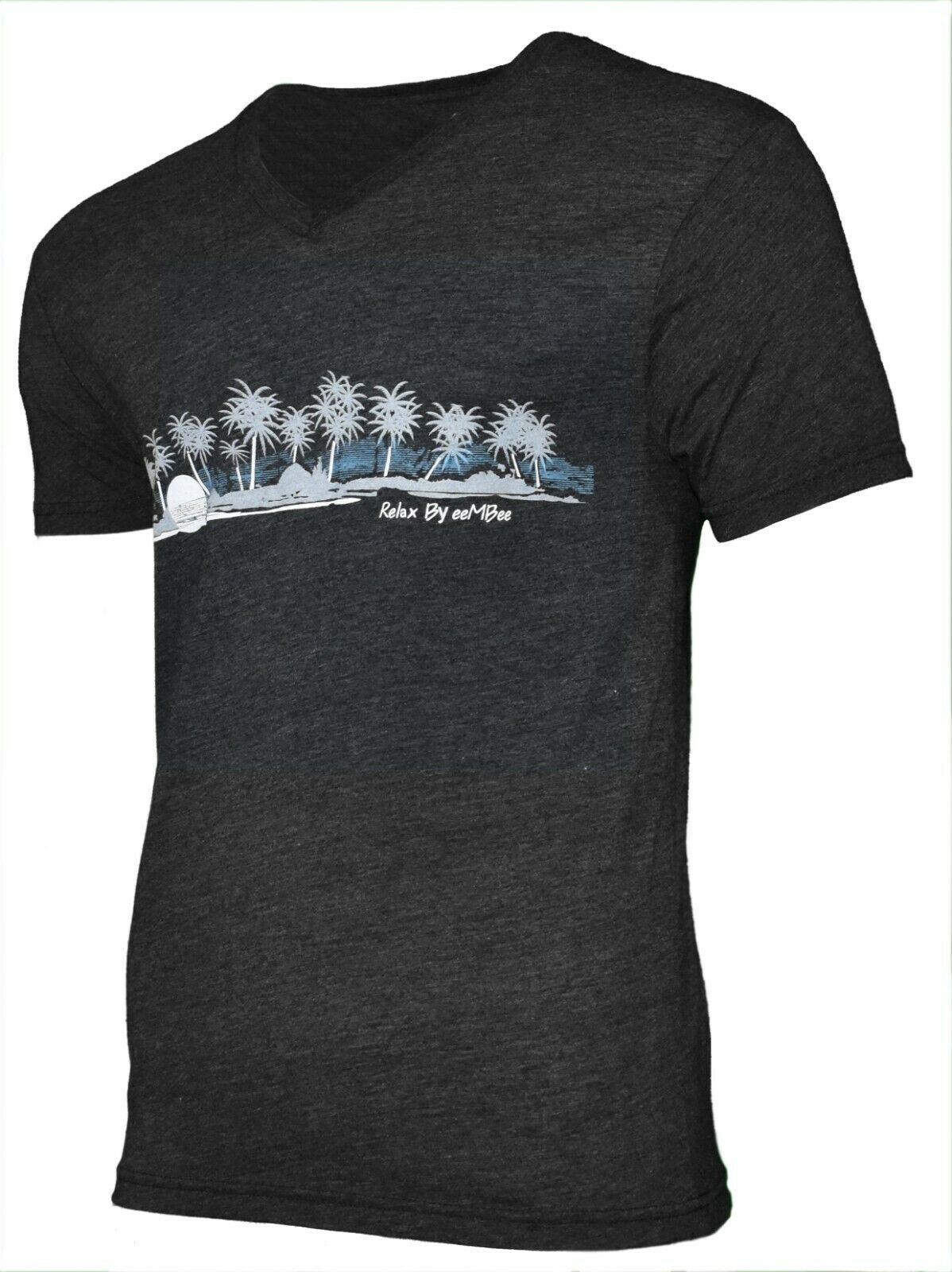 Men's T-Shirt V-Neck Sunset Beach Palm Trees Relax by eeMBee