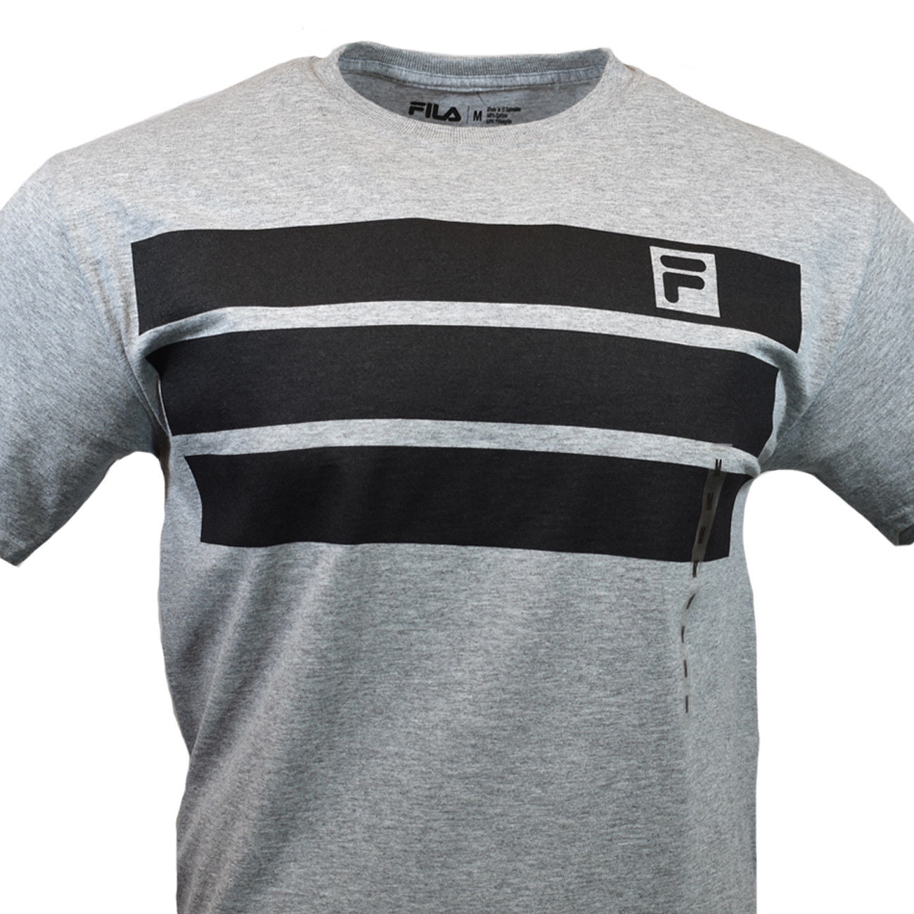 FILA Men's Graphic T-Shirt, 3 Black Stripes , Heather Gray
