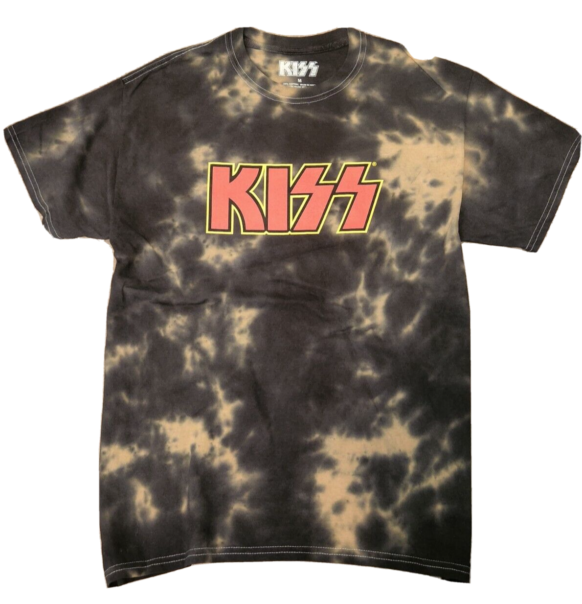 Kiss Tie-Dye Band T-Shirt - Black with Gold Dye - Men's/Unisex Classic Fit