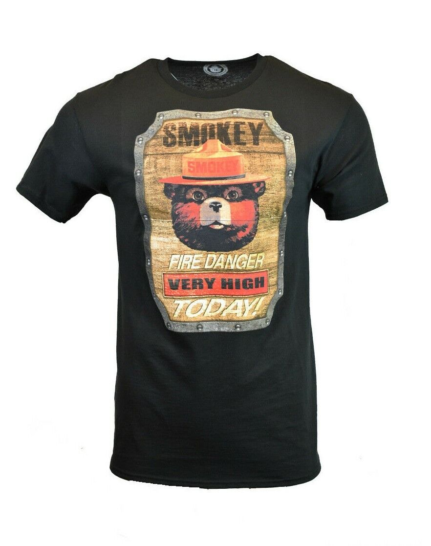 Smokey the Bear Fire Danger Black T-Shirt - Very High Today Print on Cotton - Men's/Unisex Shirt