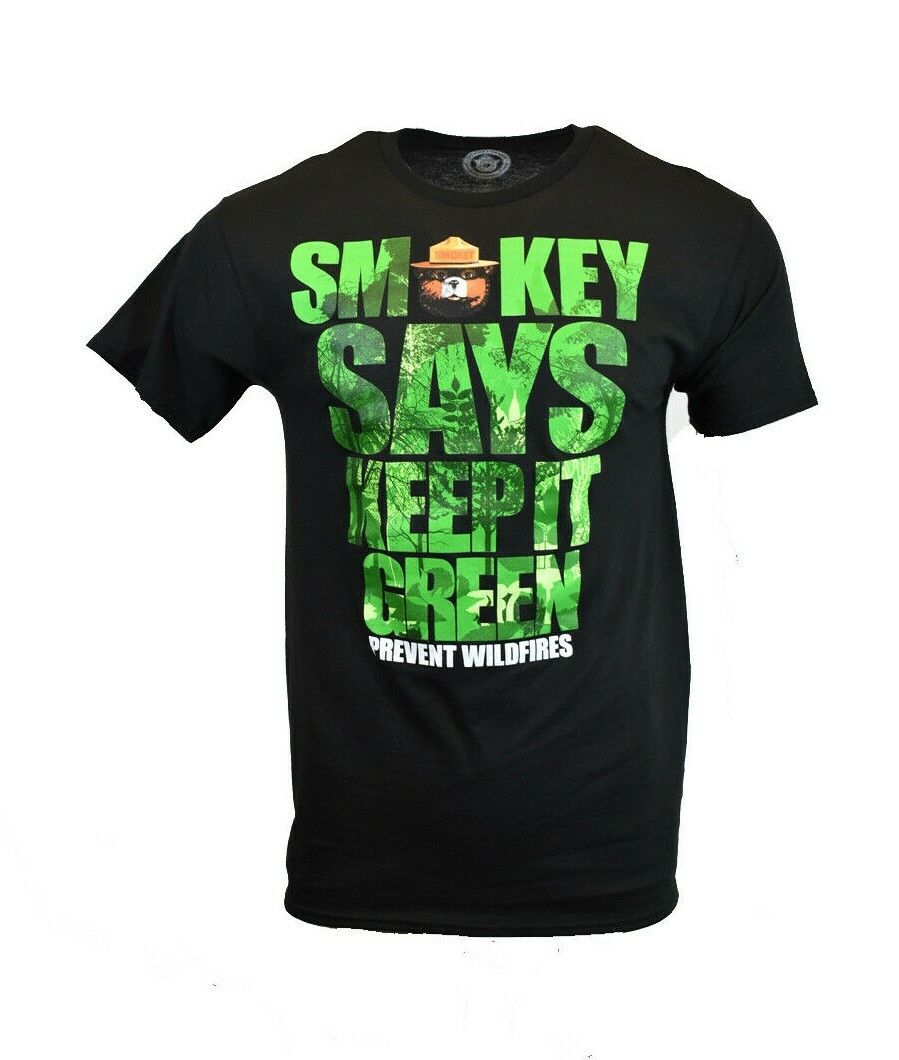 Smokey the Bear Says Keep it Green T-Shirt - Prevent Wildfire Print on Cotton - Unisex/Men's Shirt