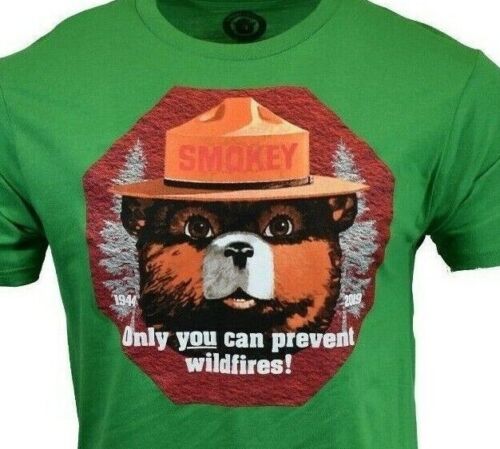 Smokey the Bear Green T-Shirt - Only You Can Prevent Wildfires Print on Cotton - Men's/Unisex Shirt