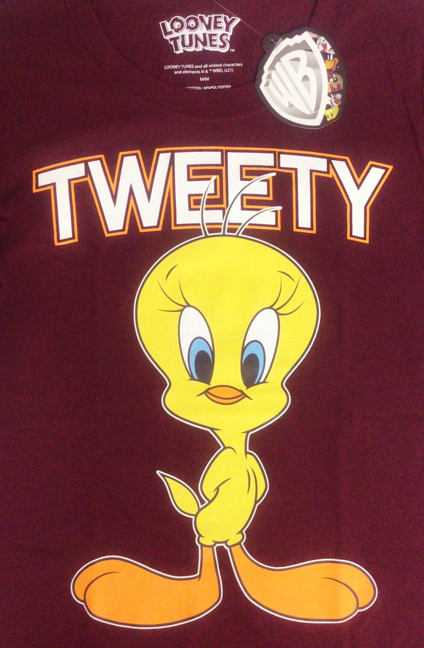 Women's T-shirt Tweety Tee Looney Tunes Burgundy Cotton S M L XL