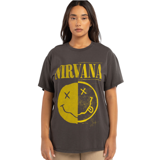 Burnout Nirvana Half Smile Band T-Shirt - Mens/Unisex