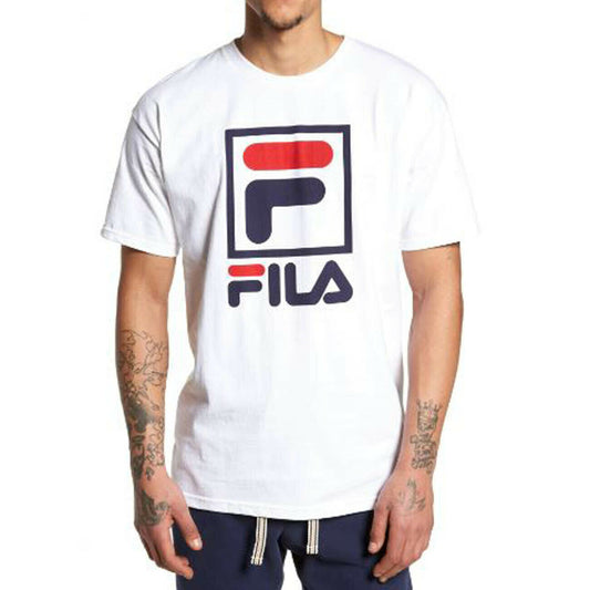 FILA Men's Stacked Logo T-shirt, White with Red and Blue